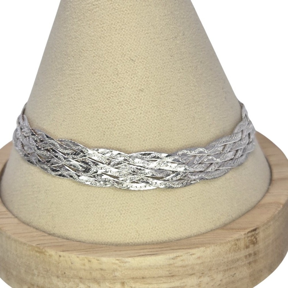 VTG Milor Italy 925‎ Sterling Silver 6 Strand Herringbone Necklace 8" 7.8g 9mm